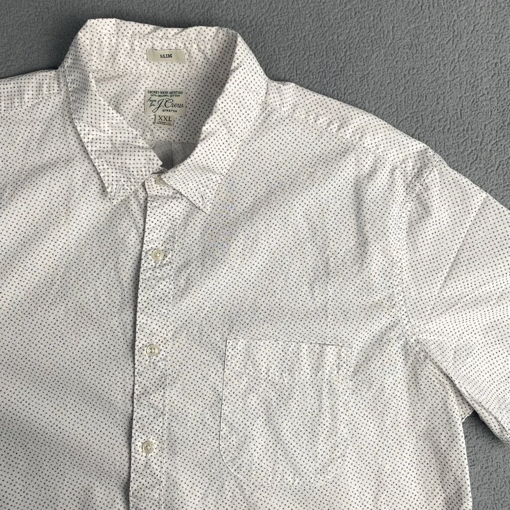 J. Crew Men's size XXL Slim Fit Stretch Short-Sleeve Shirt White,Pocket‎